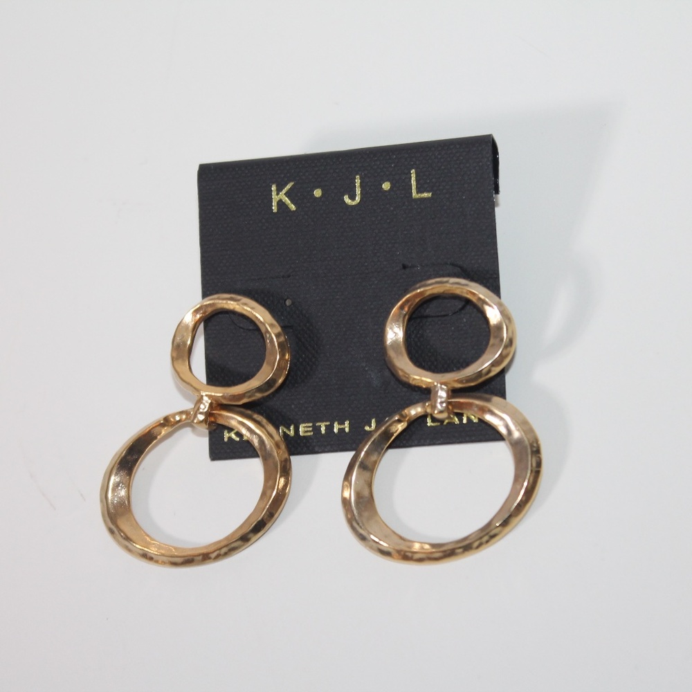 Kenneth Jay Lane Women's Earrings gold tone double hoops hammered